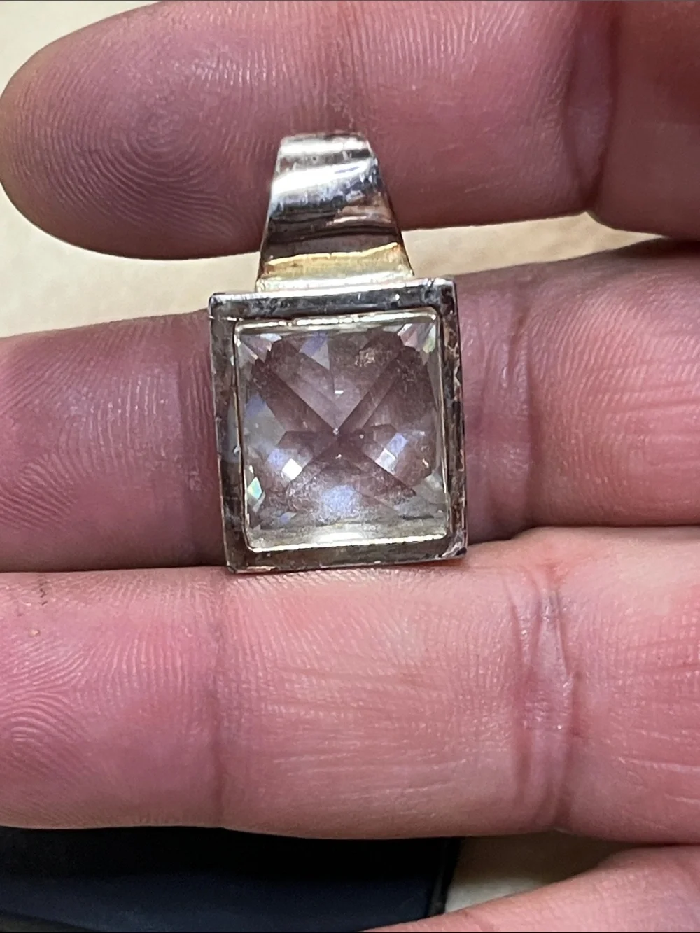 Square Clear Crystal Pendant Necklace in Silver